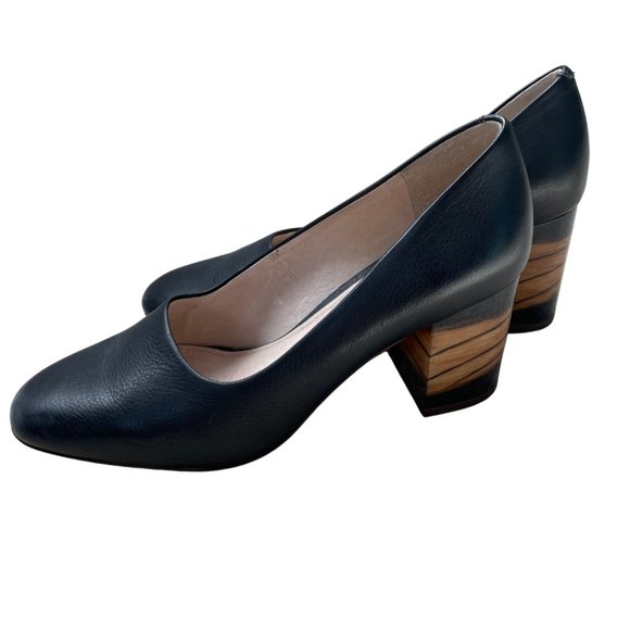 Louise et Cie Shoes - LOUISE ET CIE || Black and wood-resin patterned block chunky heel - Size 6.5 M